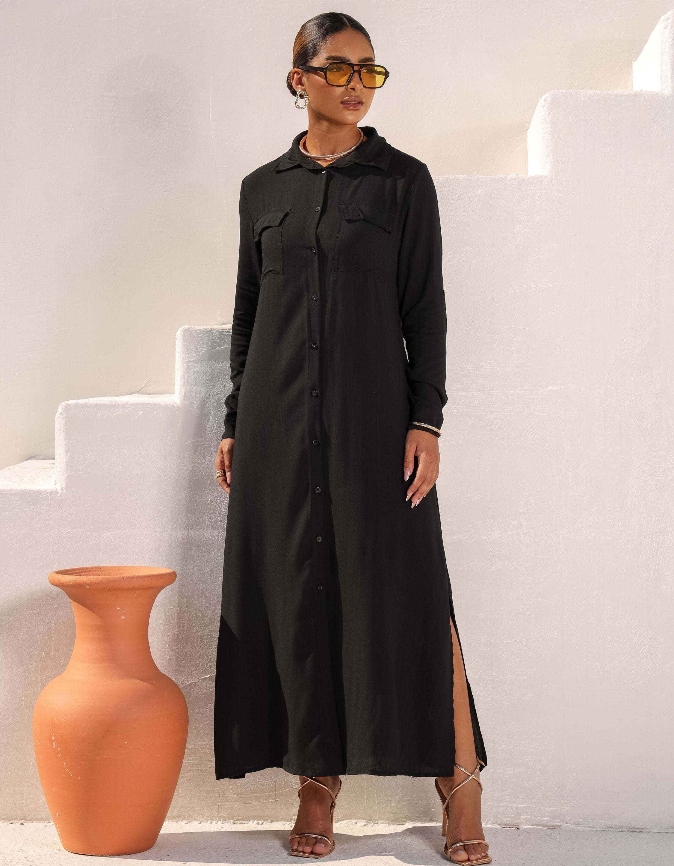 Vestido Longo Elegante Chemise em Viscose