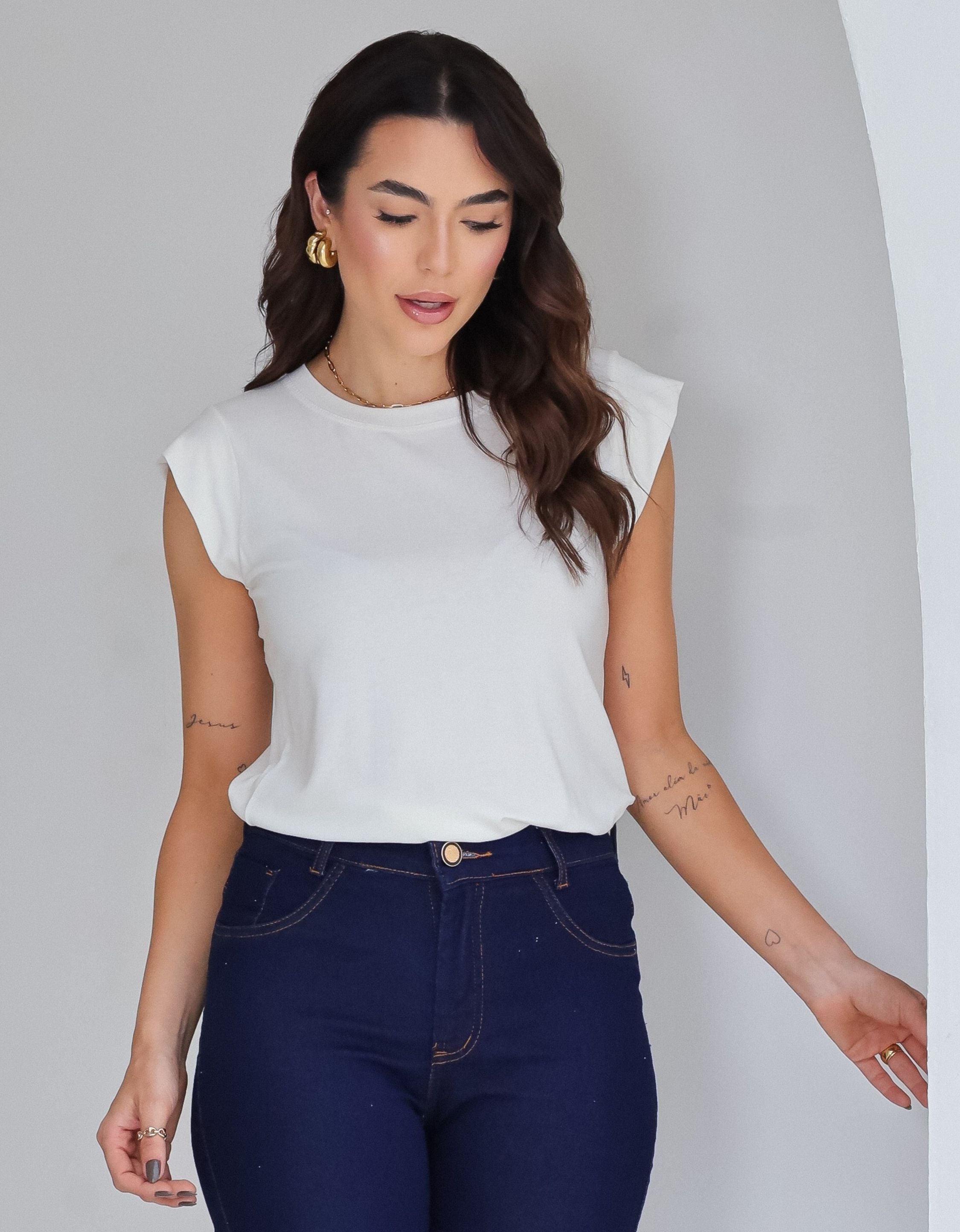 Blusa com Mangas em Malha de Viscose