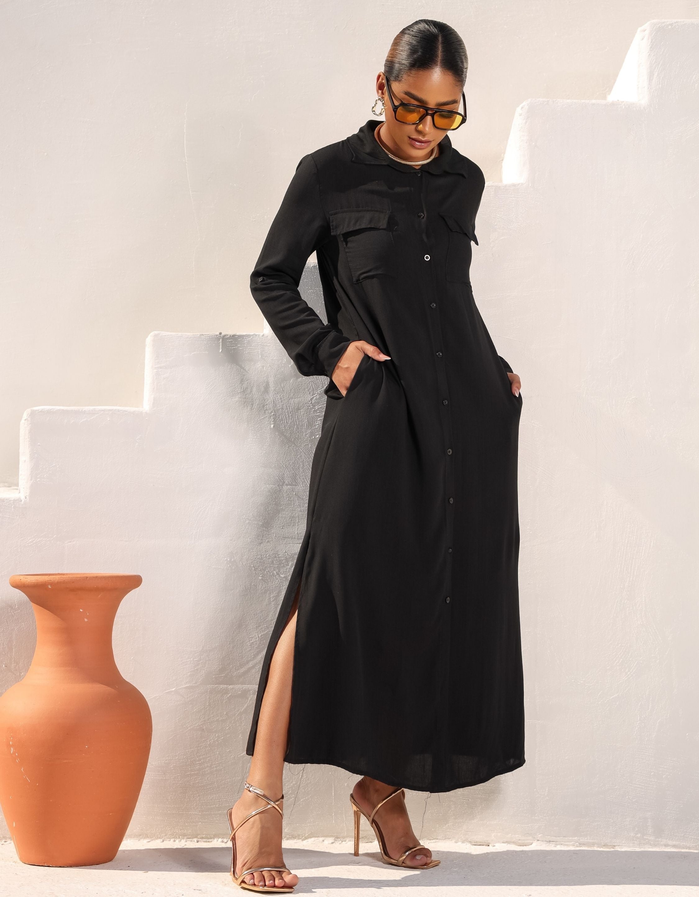 Vestido Longo Elegante Chemise em Viscose