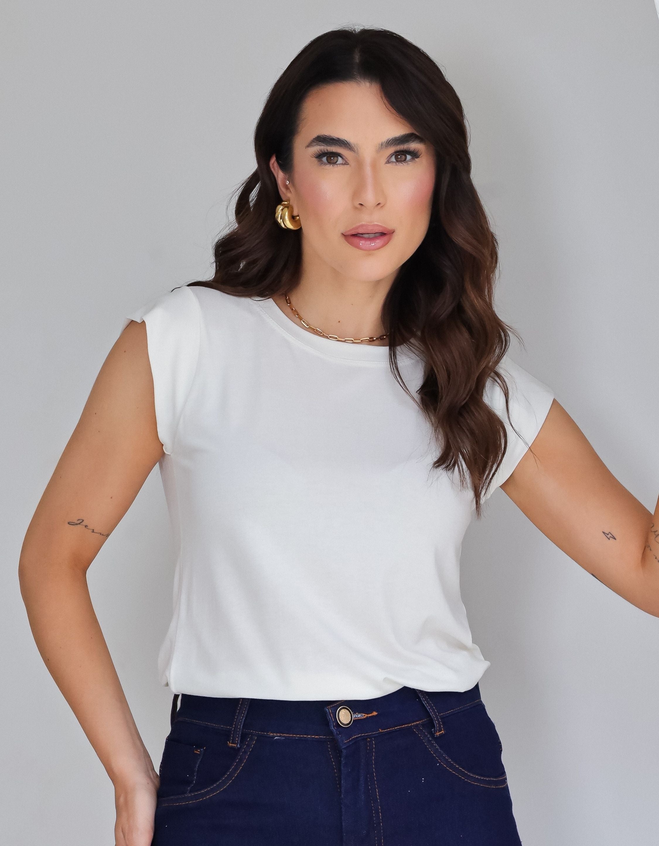 Blusa com Mangas em Malha de Viscose