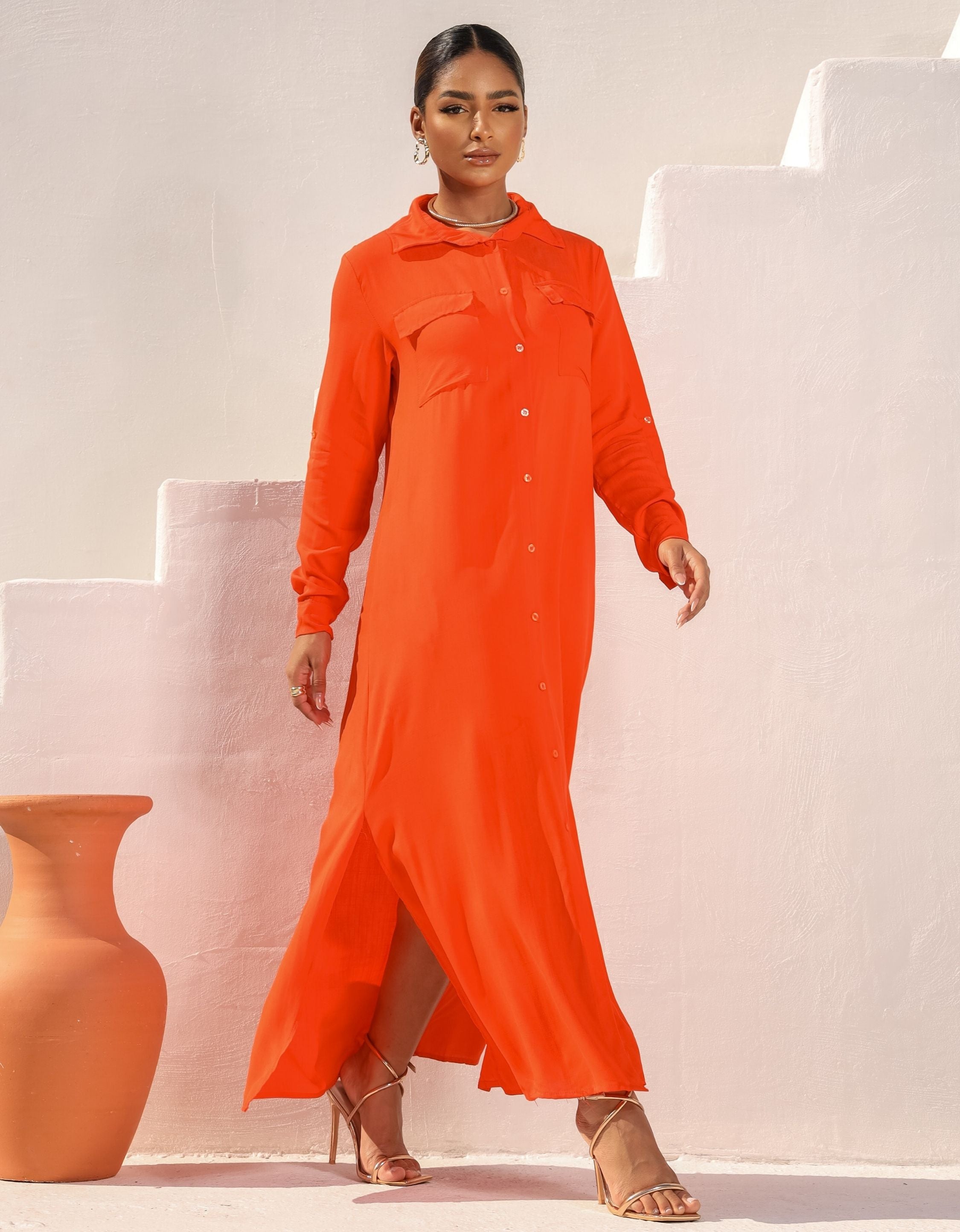 Vestido Longo Elegante Chemise em Viscose