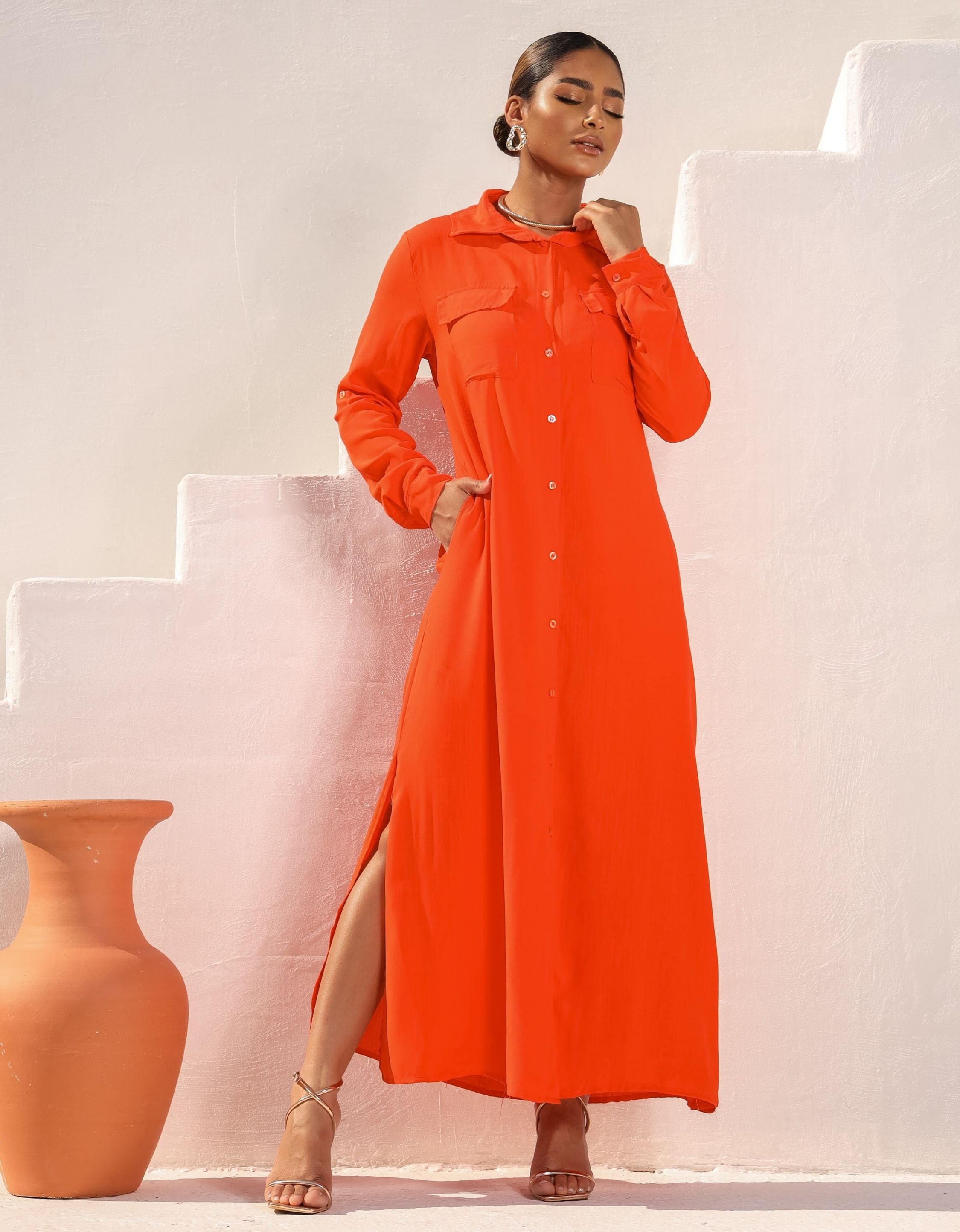 Vestido Longo Elegante Chemise em Viscose