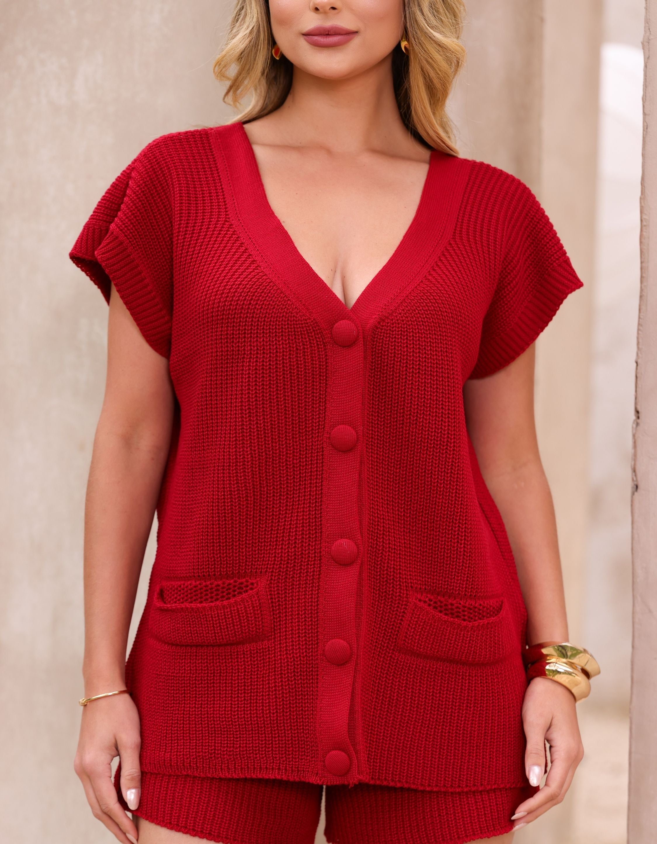 Conjunto Short E Blusa Max Colete Tricot Modal Luxo