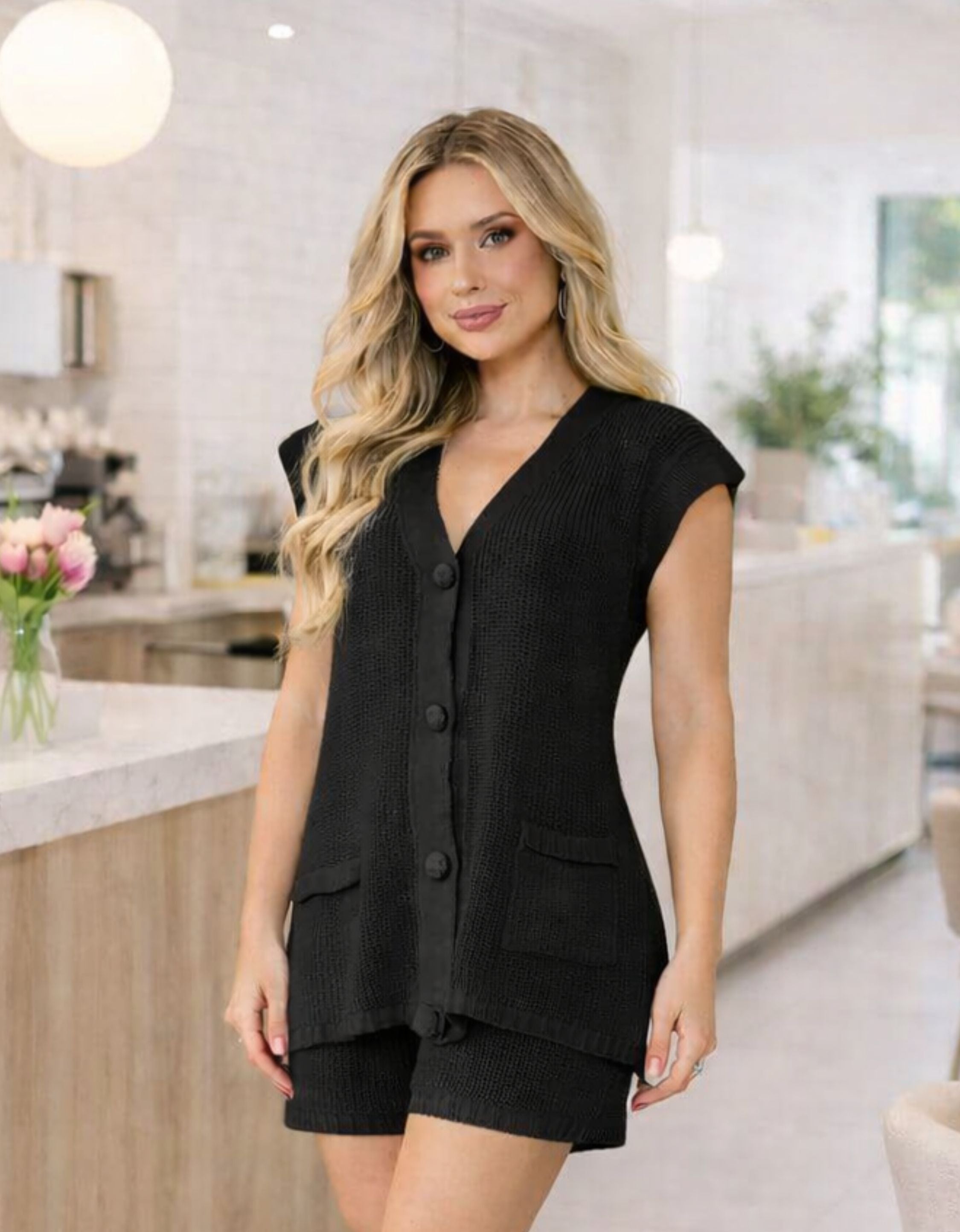 Conjunto Short E Blusa Max Colete Tricot Modal Luxo
