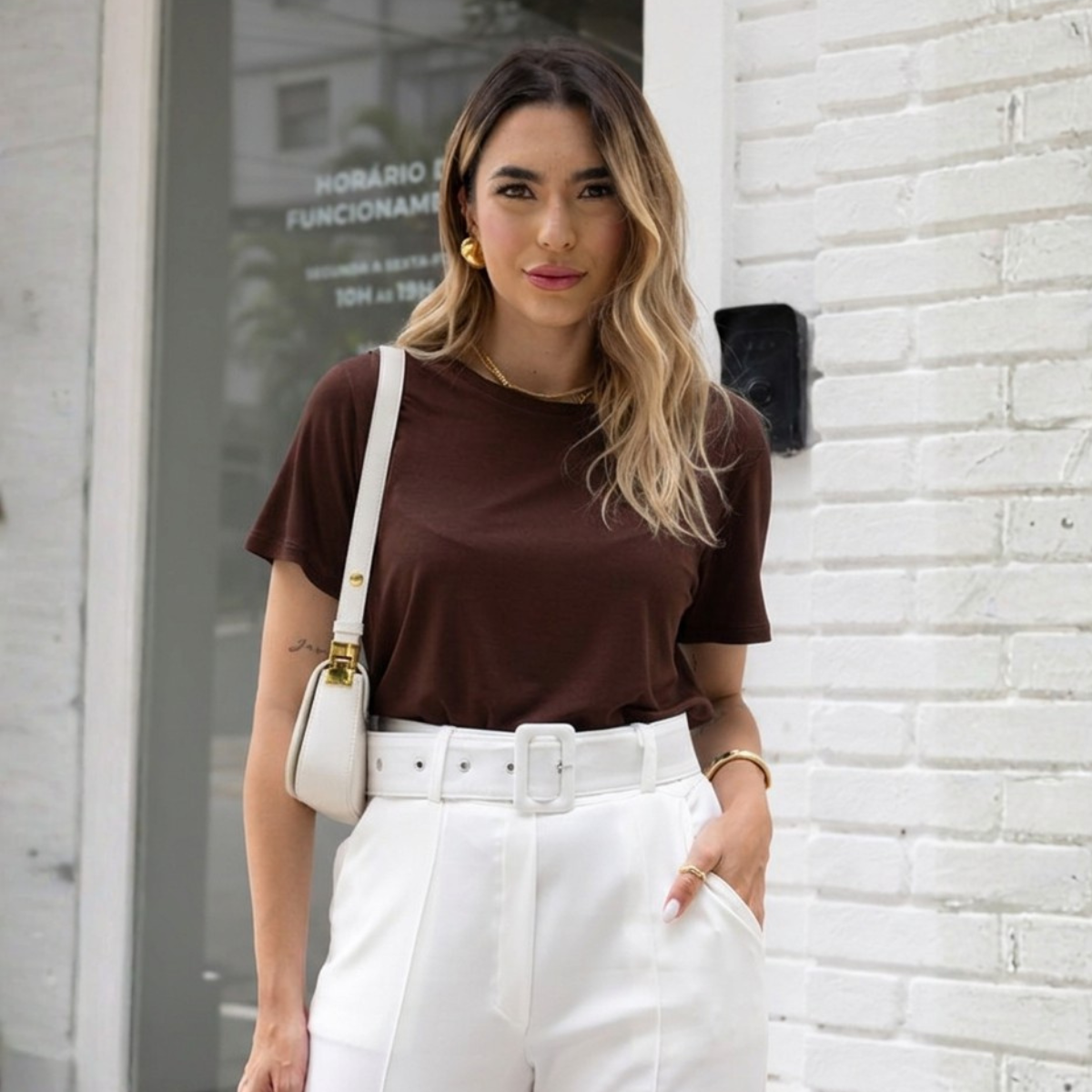 Blusa Com Mangas Malha de Viscose Gola Redonda
