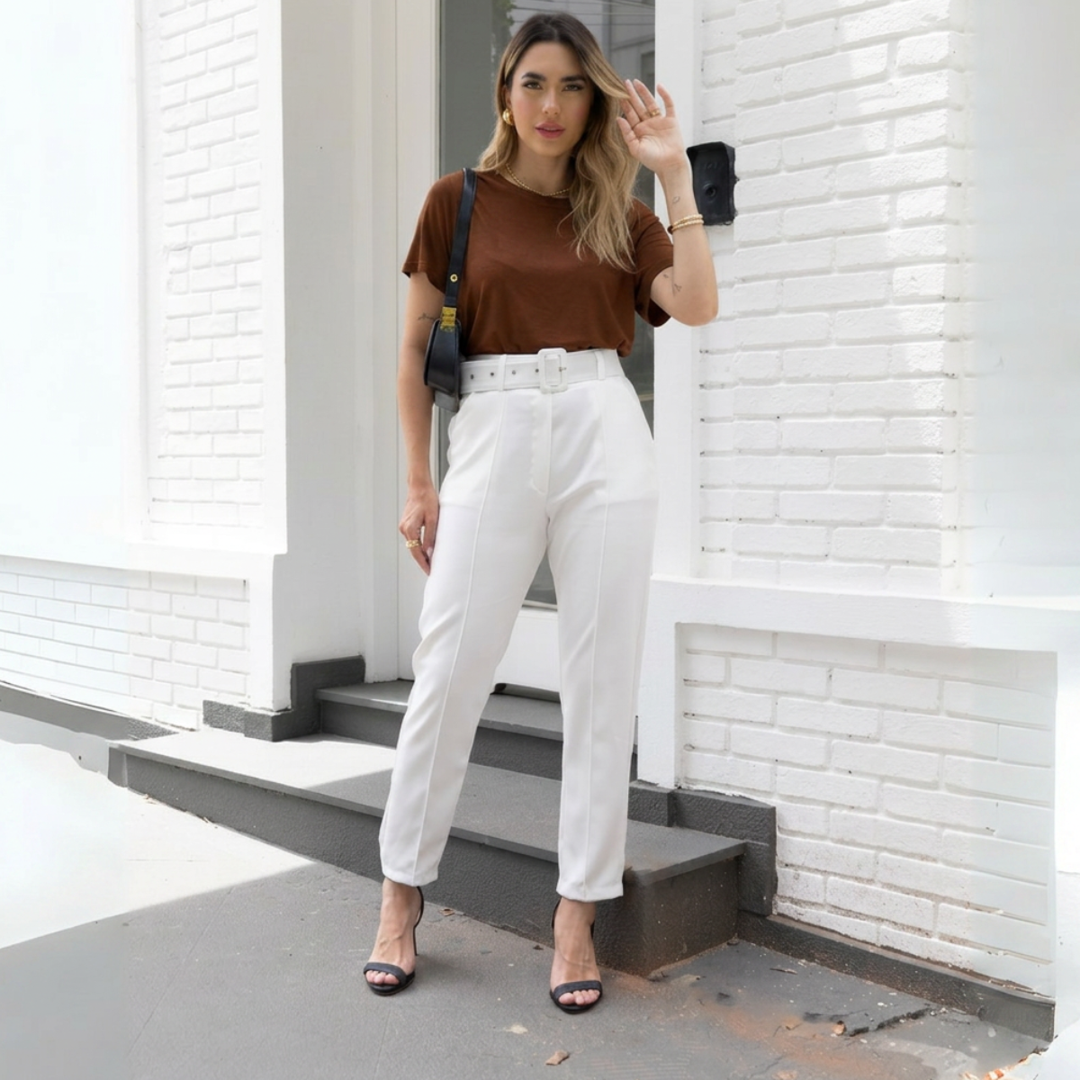 Blusa Com Mangas Malha de Viscose Gola Redonda