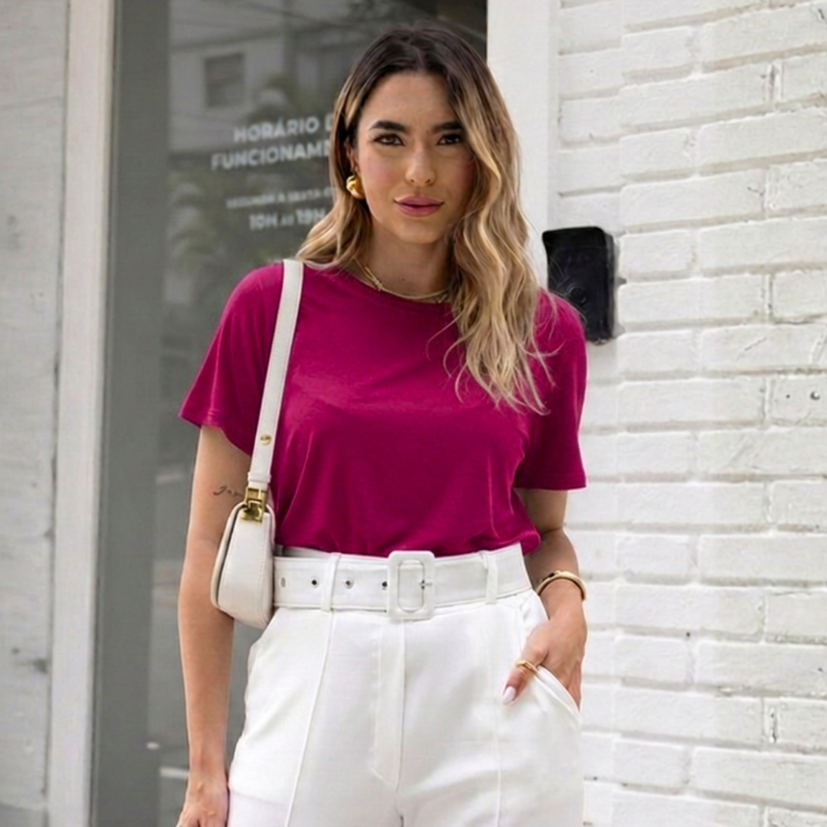 Blusa Com Mangas Malha de Viscose Gola Redonda